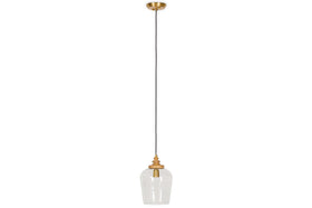 Varuna Mango Wood & Glass Pendant Lamp - Natural & Clear