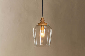 Varuna Mango Wood & Glass Pendant Lamp - Natural & Clear