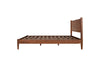 Side view of the nkuku Anbu Acacia Bed in Washed Walnut, featuring a tall rectangular headboard, slatted base, and tapered legs, shown against a white background.