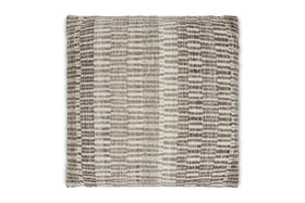 The Aahna Wool Cushion Cover by nkuku features a textured, woven design in charcoal, made from wool and recycled polyester with abstract horizontal and vertical lines for a stylish, striped look.