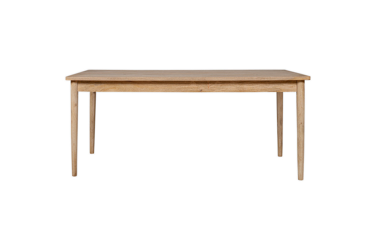 The nkuku Anbu Mango Dining Table - Natural features a minimalist rectangular design with four straight legs, crafted from mango wood and shown against a plain white background.