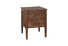 The nkuku Anbu Acacia Bedside Table - Washed Walnut is a compact nightstand with two drawers, rectangular pull handles, and four straight legs, offering rustic bedroom storage in a simple acacia wood design.