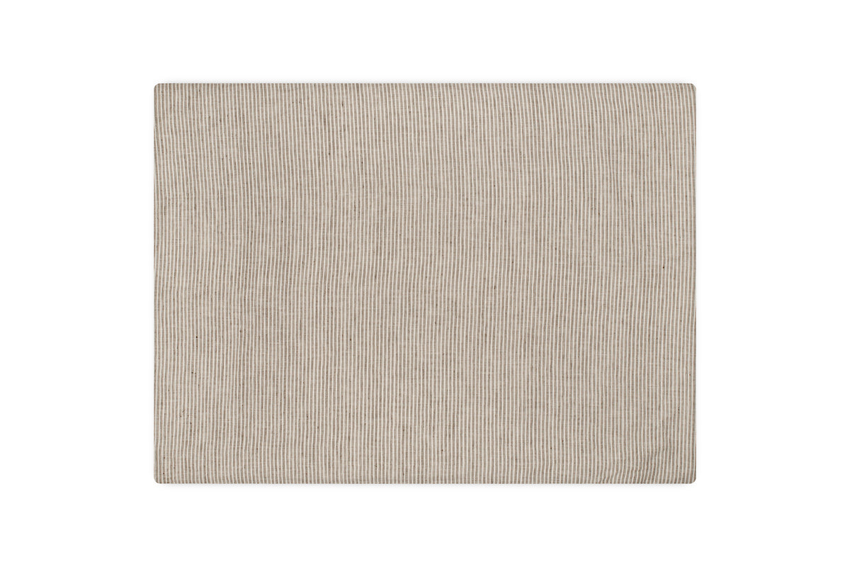 A square, beige cloth napkin with a subtle vertical stripe texture, similar to nkuku’s Borba Hemp & Cotton Housewife Pillowcases in Espresso, is laid flat against a white background.