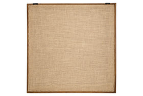 The Birala Hand Stitched Wall Art - Natural by nkuku features a sustainable mango wood frame and two black metal hangers, with a clean cork surface ready for displaying notes, papers, or handmade art.