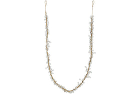 The Danvi Glass Drop Garland by nkuku features delicate brass wire and clear glass beads in a nature-inspired vine pattern, with loops at each end for securing in hair. Shown on a plain white background.