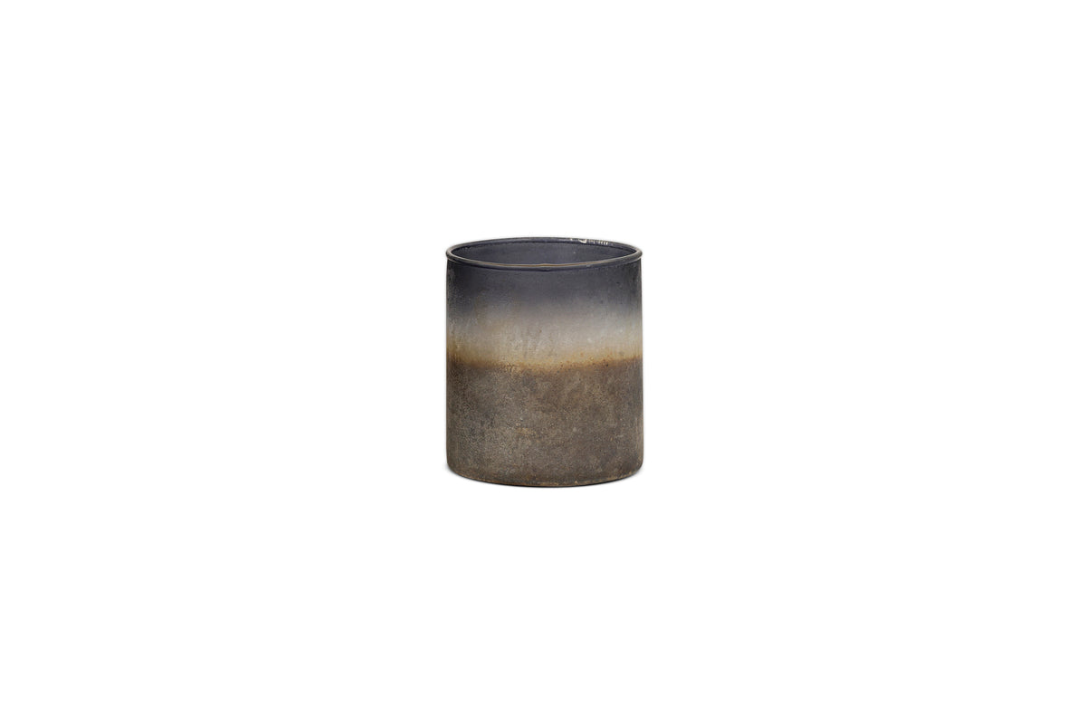 The Etti Tealight Holders by nkuku feature a cylindrical ceramic design with a navy-to-smoke gradient and rustic finish, showcased against a plain white background.