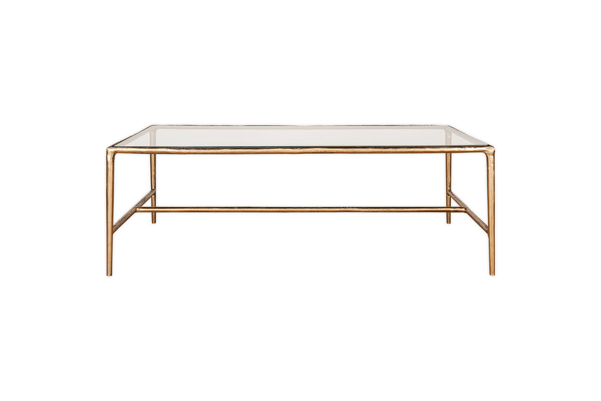 Gilasi Cast Metal & Glass Coffee Table - Antique Brass-nkuku