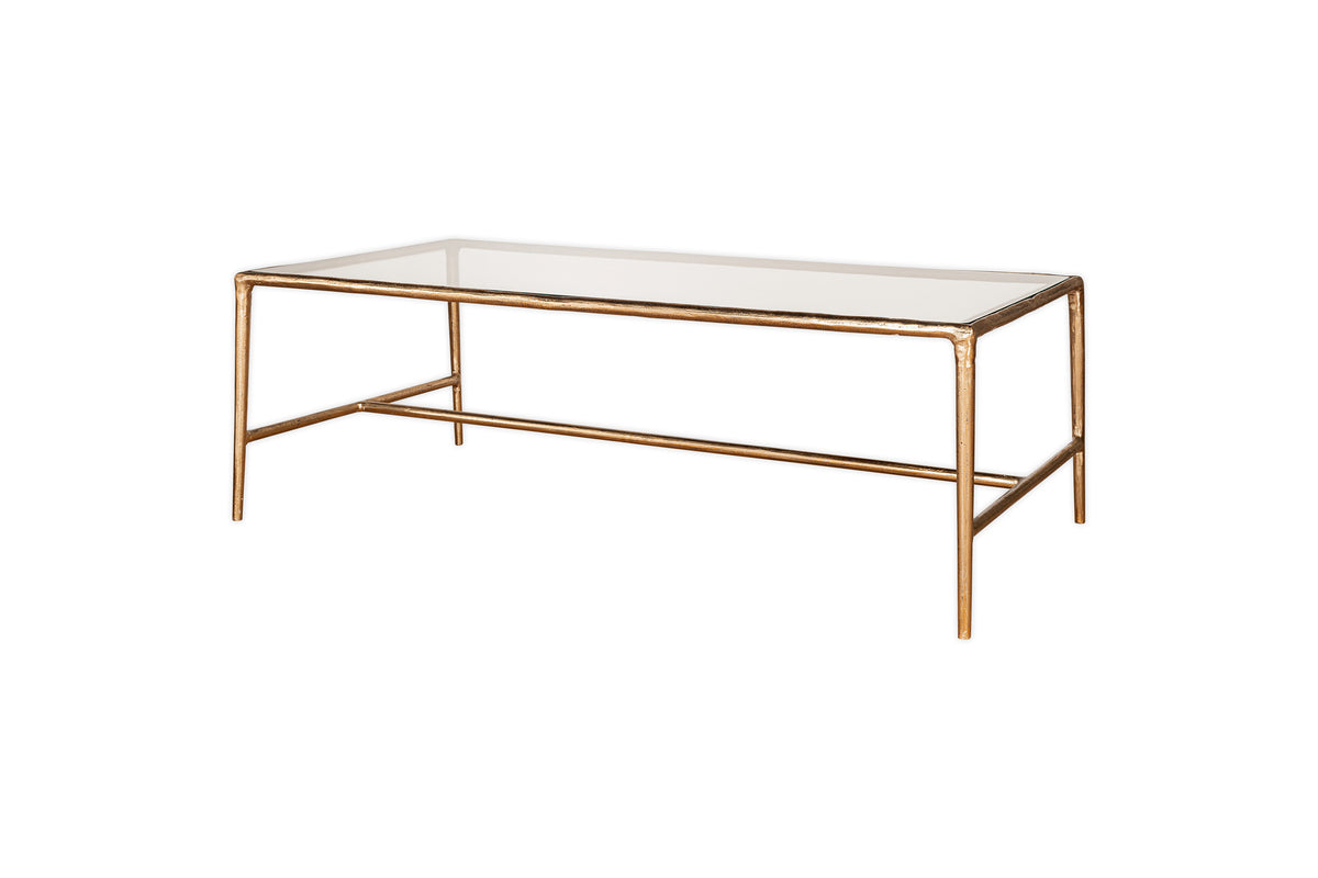 Gilasi Cast Metal & Glass Coffee Table - Antique Brass-nkuku
