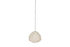 The Hirana Cotton Lampshade - Natural - Large by nkuku is a beige, oval-shaped paper lantern pendant light with a cotton shade, hanging from a thin black cord against a plain white background.