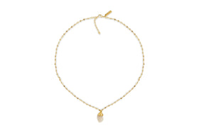 The nkuku Hadari Rose Quartz Necklace in gold features a delicate adjustable chain with a lobster clasp and an elegant oval-shaped rose quartz pendant—perfect for any occasion.