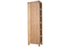 The nkuku Ibo Reclaimed Wood & Glass Cabinet - Natural - Tall features multiple shelves, a simple rustic design, and subtle antique brass handles, shown against a white background.