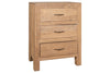 The nkuku Iya Reclaimed Wood Chest of Drawers - Natural - Small features three drawers with metal handles, a rustic design, and sturdy legs—perfect for fans of natural reclaimed wood furniture.