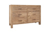 The nkuku Iya Reclaimed Wood Chest of Drawers - Natural - Large features six drawers in two rows of three with simple metal handles and a rustic natural wood finish.