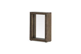 The Indu Standing Mango Wood Frame - Dark Ash by nkuku is a rectangular mirror with a dark, textured, sustainable mango wood frame, displayed upright on a white background.