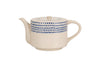 The nkuku Indigo Drop 4 Person Teapot in cream and indigo is a hand-painted ceramic teapot with a curved handle and spout, featuring blue teardrop patterns—perfect for tea lovers.