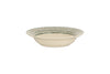 The Juniper Drop Pasta Bowl - Cream & Juniper by nkuku is a cream ceramic bowl with green teardrop designs around the inner rim, offering a modern touch to your contemporary tableware collection.