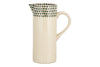 The nkuku Juniper Drop Jug - Cream & Juniper - Large features a tall, cream design with a curved handle and dark green teardrop accents—ideal as a water jug or decorative vase.