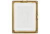 The Jahala Wall Hung Photo Frame by nkuku features an antique brass rectangular frame with white matting. Viewed from the back, it has metal fasteners at the corners and a small latch, but no stand or hanging hardware included.