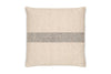 The nkuku Kallu Wool & Cotton Cushion Cover - Natural is a square beige cushion cover with textured fabric and a blue-grey horizontal center stripe, shown on a white background.