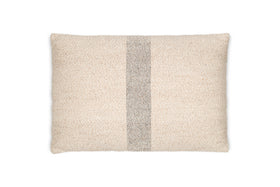 The Kallu Wool & Cotton Cushion Cover - Natural by nkuku features a white base with a sleek black stripe, adding a neutral touch to your space.