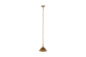 The nkuku Keju Organic Shape Recycled Glass Pendant in Dark Amber features a small brown glass shade, antique brass chain, and gold ceiling mount, shown here suspended against a white background.