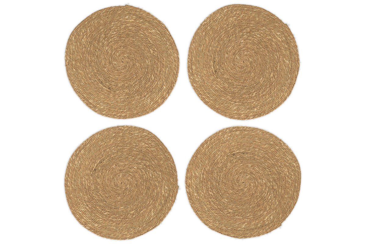 The nkuku Keso Woven Placemats in brown come as a set of 4, featuring a handwoven design—an ideal minimalist addition to your tableware collection.