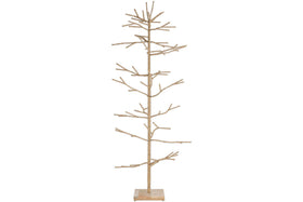 The nkuku Mala Base Jute Tree - Natural features minimalist woven jute branches, a central trunk, and stands upright on a square wooden base. Its simple design on a plain white background adds festive charm.