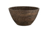 The nkuku Nyati Wooden Serving Bowl in large, dark brown features sustainable wood and a textured finish, beautifully showcased against a plain white background.