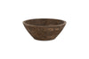 The nkuku Nyati Wooden Serving Bowl in dark brown (small) features a round, handcrafted design with a smooth finish and decorative grain patterns, displayed on a white background.