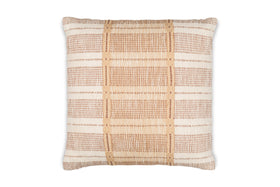 The Nayika Cotton Cushion Cover by nkuku features a woven texture in a rust plaid pattern on cream cotton, with vertical and horizontal lines forming a stylish grid effect.