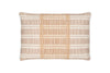 Bring comfort and style to any space with the Nayika Cotton Cushion Cover - Rust by nkuku, featuring a cosy woven texture and a beige and white plaid pattern of horizontal and vertical stripes on a white background.