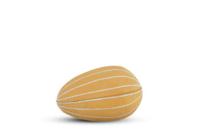 The Surya Recycled Cotton Paper Side Opening Egg by nkuku features an ochre, oval design with creamy white stripes—perfect for Easter tables or gifting. It’s shown on a white background with a soft shadow below.