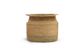 The nkuku Rana Tall Basket - Natural & Moss is a handwoven seagrass storage basket with a wide, flat rim and cylindrical body, featuring subtle natural and moss color variations, set against a white background with a soft shadow.
