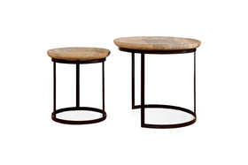 Nisha Carved Reclaimed Wood & Iron Nesting Side Tables - Natural - (Set of 2)