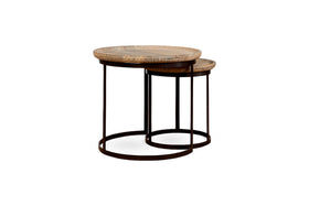 Nisha Carved Reclaimed Wood & Iron Nesting Side Tables - Natural - (Set of 2)