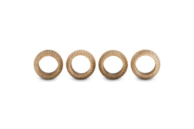 The nkuku Vivan Napkin Rings - Natural (Set of 4) feature a woven, basket-like pattern and light brown finish, making them an elegant addition to your table décor.