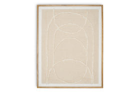 The Mauri Frayed Wall Art - Neutral by nkuku features a minimalist, abstract design with three raised cream arches on canvas, a textured beige background, wooden frame, and thin white border.