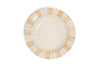 The Patthar Pasta Bowl - Cream & Clay by nkuku is a round, cream ceramic bowl with a wide rim featuring rustic light brown brush strokes and dotted lines, while its glossy center makes it a charming addition to any dinnerware collection.