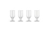 The Sooraj Large Glass - Clear (Set of 4) by nkuku features elegant, wide-based glass goblets with tall cylindrical bowls, perfectly arranged against a white background—ideal for stylishly serving summer drinks.