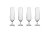 The Otuba Champagne Flute - Clear (Set of 4) by nkuku features four ribbed, recycled glass flutes arranged in a row on a white background.