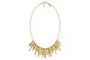 The Omuti Necklace - Gold by nkuku features a delicate gold chain with multiple elongated, pointed pendants in a chic fringe design—an effortlessly stylish piece for any party-ready look.