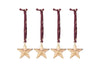 The Roshani Star Baubles - Antique Brass (Set of 4) by nkuku feature sleek gold star silhouettes with an antique brass finish and red string for hanging.