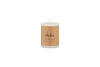 A white Rustic Soy Blend Mini Pillar Candle by nkuku, featuring a textured finish and a brown paper label, shown against a plain white background.