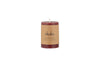 The nkuku Rustic Soy Blend Mini Pillar Candle in Dark Cherry features a textured finish, brown paper label, and upright display on a white background.