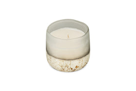 A nkuku Cardamom & Amber 1 Wick Scented Candle in a frosted glass holder with a gold-speckled base, displayed on a plain white background.