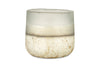 The Sea Salt & Moss 3 Wick Scented Candle by nkuku is housed in a frosted, rounded glass container with a clear-to-speckled beige and white gradient, displayed against a white background.