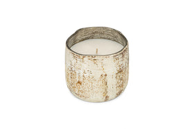 The nkuku Mandarin & Clove 1 Wick Scented Candle, presented in a distressed white metal container, releases a festive spiced mandarin aroma and is shown on a plain white background.