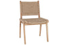 The Vinay Woven Armless Dining Chair - Natural by nkuku features a jute-woven seat and backrest, armless wooden frame, rustic natural finish, and straight legs.
