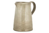 The Valinha Earthenware Jug - Grey - Large by nkuku features a tall, slender form with a wide base, narrow spout, and curved handle, adding unique elegance to your table against a plain white backdrop.