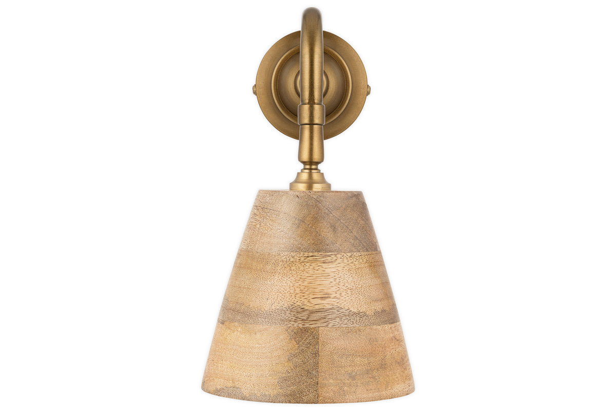 Vattu Mango Wood Plug In Wall Lamp - Natural & Antique Brass